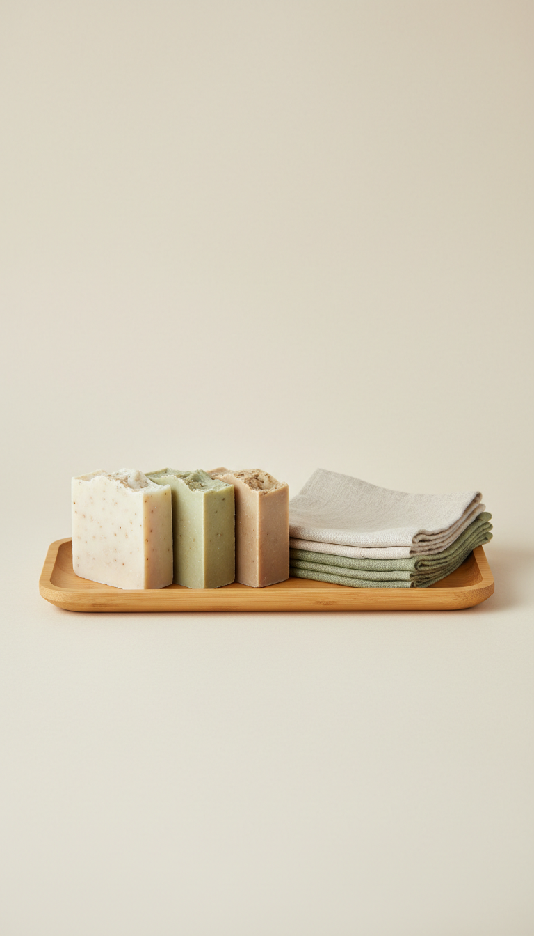 Artisanal Soap & Linen Set Bamboo Tray